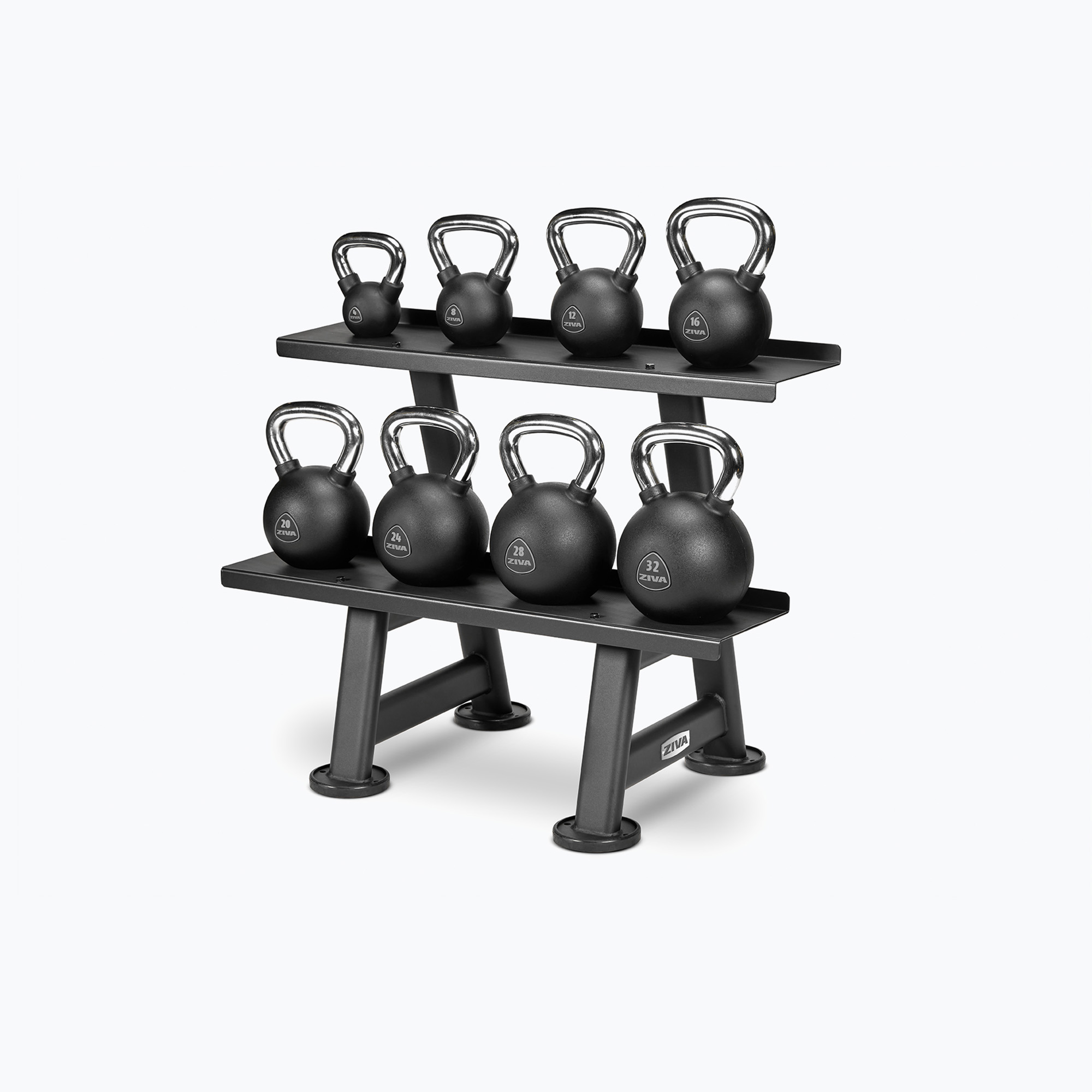 Bộ Tạ Ấm Kettlebell Cao Su Nguyên Sinh ZIVA Performance (4-32kg) Kèm Hệ Thống Kệ Lưu Trữ Thiết Bị Đa Năng ZIVA Performance