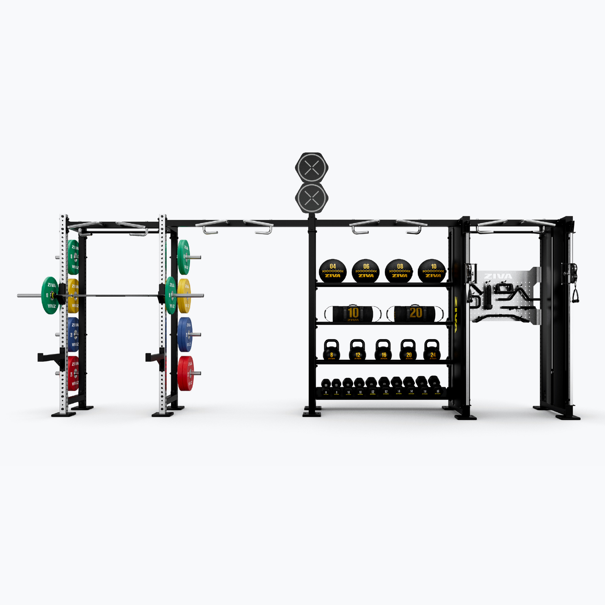 Hệ Thống Giàn Tập Đa Năng Gắn Tường ZIVA INOX Wall 4 Khoang (Máy Kéo Cáp + Khung Half Rack)
