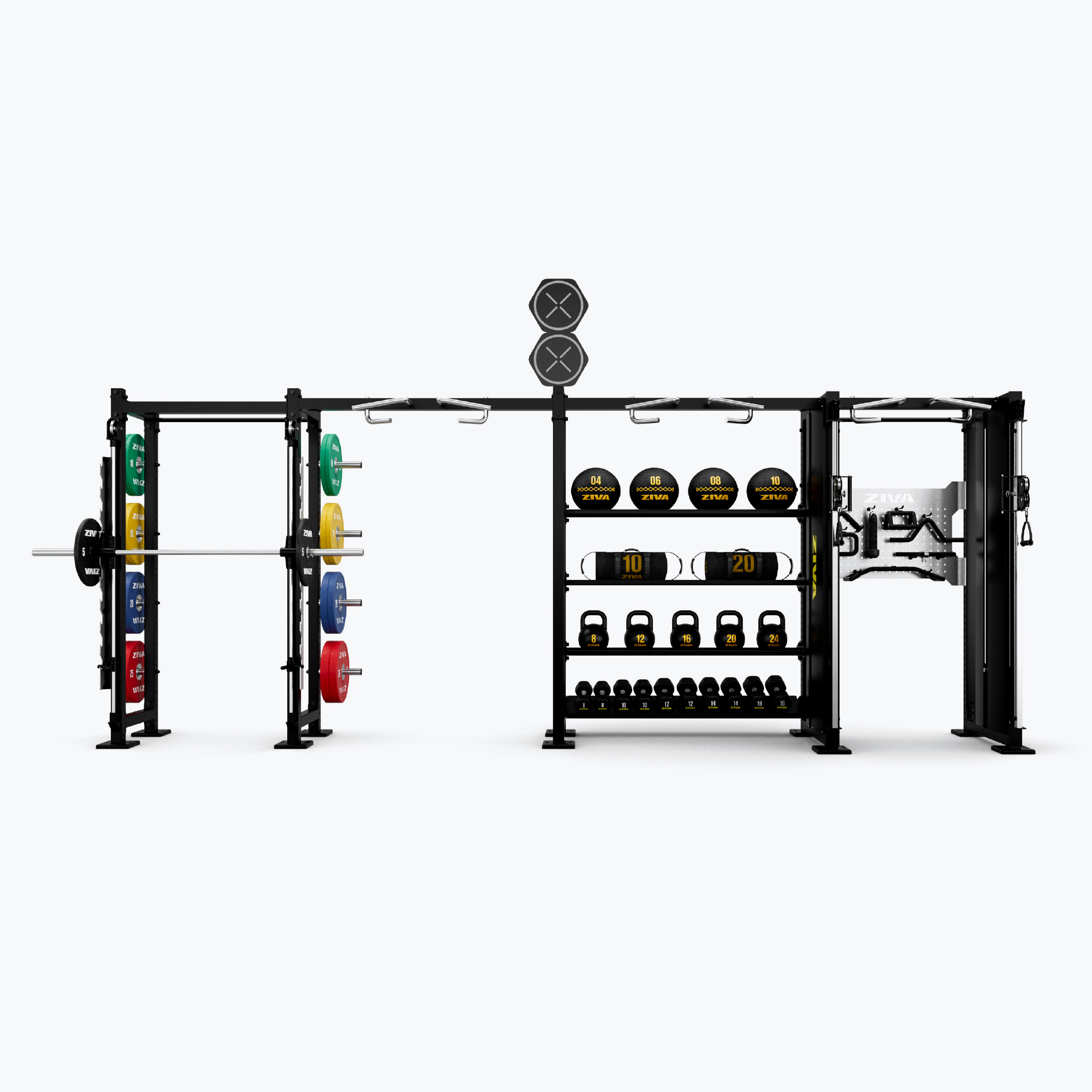 Hệ Thống Giàn Tập Đa Năng Gắn Tường ZIVA INOX Wall 4 Khoang (Máy Kéo Cáp + Khung Smith Machine)