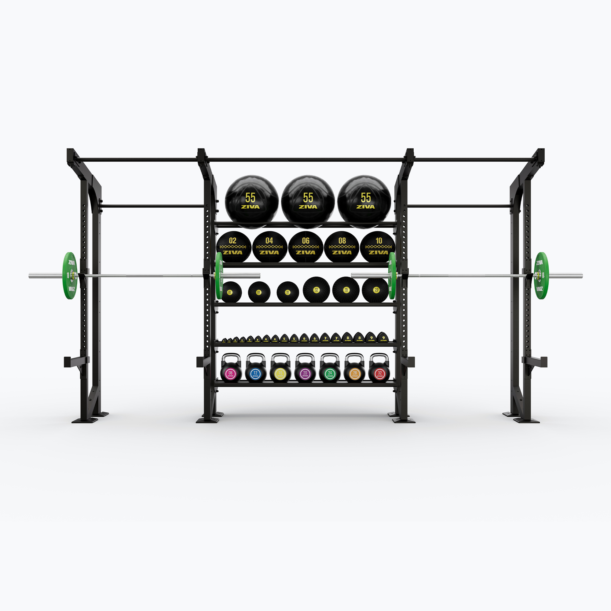 Giàn Khung Tập Đa Năng Cố Định Sàn ZIVA XP2 (1 Khoang Lưu Trữ Functional + 2 Trạm Gánh Tạ Squat)